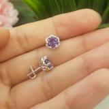 1.95 Carat (ctw) 14K White Gold Round Cut Amethyst & White Diamond Ladies Flower Shape Cluster Fashion Stud Earrings 2 CT