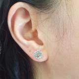 1.95 Carat (ctw) 14K Rose Gold Round Cut Aquamarine & White Diamond Ladies Flower Shape Cluster Fashion Stud Earrings 2 CT