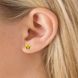 1.95 Carat (ctw) 10K Yellow Gold Round Cut Citrine & White Diamond Ladies Flower Shape Cluster Fashion Stud Earrings 2 CT
