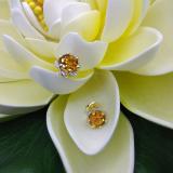 1.95 Carat (ctw) 10K Yellow Gold Round Cut Citrine & White Diamond Ladies Flower Shape Cluster Fashion Stud Earrings 2 CT