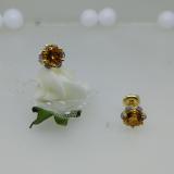 1.95 Carat (ctw) 10K Yellow Gold Round Cut Citrine & White Diamond Ladies Flower Shape Cluster Fashion Stud Earrings 2 CT