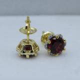 1.95 Carat (ctw) 10K Yellow Gold Round Cut Garnet & White Diamond Ladies Flower Shape Cluster Fashion Stud Earrings 2 CT