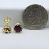 1.95 Carat (ctw) 10K Yellow Gold Round Cut Garnet & White Diamond Ladies Flower Shape Cluster Fashion Stud Earrings 2 CT