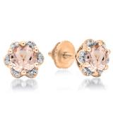 1.95 Carat (ctw) 14K Rose Gold Round Cut Morganite & White Diamond Ladies Flower Shape Cluster Fashion Stud Earrings 2 CT
