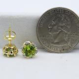 1.95 Carat (ctw) 10K Yellow Gold Round Cut Peridot & White Diamond Ladies Flower Shape Cluster Fashion Stud Earrings 2 CT