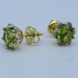 1.95 Carat (ctw) 10K Yellow Gold Round Cut Peridot & White Diamond Ladies Flower Shape Cluster Fashion Stud Earrings 2 CT