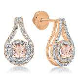 1.10 Carat (ctw) 10K Rose Gold Round Cut Morganite & White Diamond Ladies Halo Style Drop Earrings 1 CT