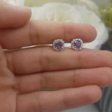 1.40 Carat (ctw) 18K Yellow Gold Round Cut Amethyst & Baguette & Round Cut White Diamond Ladies Halo Style Stud Earrings