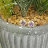 1.40 Carat (ctw) 18K Yellow Gold Round Cut Amethyst & Baguette & Round Cut White Diamond Ladies Halo Style Stud Earrings