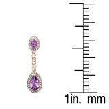 2.65 Carat (ctw) 14K Rose Gold Pear & Oval Cut Amethyst & Round Cut White Sapphire & White Diamond Ladies Halo Style Dangling Drop Earrings