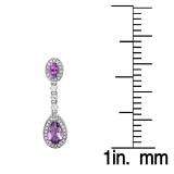 2.65 Carat (ctw) 14K White Gold Pear & Oval Cut Amethyst & Round Cut White Sapphire & White Diamond Ladies Halo Style Dangling Drop Earrings