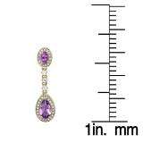 2.65 Carat (ctw) 14K Yellow Gold Pear & Oval Cut Amethyst & Round Cut White Sapphire & White Diamond Ladies Halo Style Dangling Drop Earrings