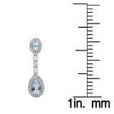 2.65 Carat (ctw) 14K White Gold Pear & Oval Cut Aquamarine & Round Cut White Sapphire & White Diamond Ladies Halo Style Dangling Drop Earrings