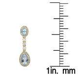 2.65 Carat (ctw) 14K Yellow Gold Pear & Oval Cut Aquamarine & Round Cut White Sapphire & White Diamond Ladies Halo Style Dangling Drop Earrings