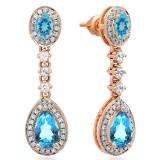 2.65 Carat (ctw) 14K Rose Gold Pear & Oval Cut Blue Topaz & Round Cut White Sapphire & White Diamond Ladies Halo Style Dangling Drop Earrings
