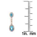 2.65 Carat (ctw) 14K Rose Gold Pear & Oval Cut Blue Topaz & Round Cut White Sapphire & White Diamond Ladies Halo Style Dangling Drop Earrings