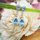 2.65 Carat (ctw) 14K Rose Gold Pear & Oval Cut Blue Topaz & Round Cut White Sapphire & White Diamond Ladies Halo Style Dangling Drop Earrings