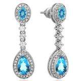 2.65 Carat (ctw) 14K White Gold Pear & Oval Cut Blue Topaz & Round Cut White Sapphire & White Diamond Ladies Halo Style Dangling Drop Earrings