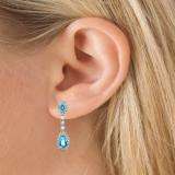 2.65 Carat (ctw) 14K White Gold Pear & Oval Cut Blue Topaz & Round Cut White Sapphire & White Diamond Ladies Halo Style Dangling Drop Earrings