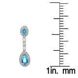 2.65 Carat (ctw) 14K White Gold Pear & Oval Cut Blue Topaz & Round Cut White Sapphire & White Diamond Ladies Halo Style Dangling Drop Earrings