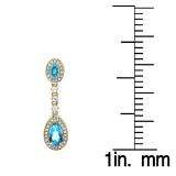 2.65 Carat (ctw) 14K Yellow Gold Pear & Oval Cut Blue Topaz & Round Cut White Sapphire & White Diamond Ladies Halo Style Dangling Drop Earrings