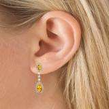 2.65 Carat (ctw) 14K Yellow Gold Pear & Oval Cut Citrine & Round Cut White Sapphire & White Diamond Ladies Halo Style Dangling Drop Earrings