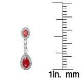 2.65 Carat (ctw) 18K White Gold Pear & Oval Cut Ruby & Round Cut White Sapphire & White Diamond Ladies Halo Style Dangling Drop Earrings