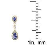 2.65 Carat (ctw) 14K Yellow Gold Pear & Oval Cut Tanzanite & Round Cut White Sapphire & White Diamond Ladies Halo Style Dangling Drop Earrings