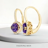 2.20 Carat (ctw) 10K Yellow Gold Cushion Cut Amethyst & Round Cut White Diamond Ladies Halo Style Dangling Drop Earrings
