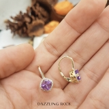 2.20 Carat (ctw) 10K Yellow Gold Cushion Cut Amethyst & Round Cut White Diamond Ladies Halo Style Dangling Drop Earrings