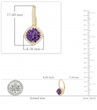 2.20 Carat (ctw) 10K Yellow Gold Cushion Cut Amethyst & Round Cut White Diamond Ladies Halo Style Dangling Drop Earrings