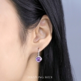 2.20 Carat (ctw) 14K White Gold Cushion Cut Amethyst & Round Cut White Diamond Ladies Halo Style Dangling Drop Earrings