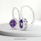 2.20 Carat (ctw) 14K White Gold Cushion Cut Amethyst & Round Cut White Diamond Ladies Halo Style Dangling Drop Earrings