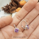 2.20 Carat (ctw) 14K White Gold Cushion Cut Amethyst & Round Cut White Diamond Ladies Halo Style Dangling Drop Earrings