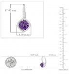 2.20 Carat (ctw) 14K White Gold Cushion Cut Amethyst & Round Cut White Diamond Ladies Halo Style Dangling Drop Earrings