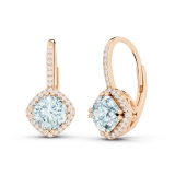 2.20 Carat (ctw) 10K Rose Gold Cushion Cut Aquamarine & Round Cut White Diamond Ladies Halo Style Dangling Drop Earrings