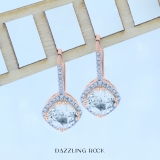 2.20 Carat (ctw) 10K Rose Gold Cushion Cut Aquamarine & Round Cut White Diamond Ladies Halo Style Dangling Drop Earrings