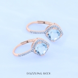 2.20 Carat (ctw) 10K Rose Gold Cushion Cut Aquamarine & Round Cut White Diamond Ladies Halo Style Dangling Drop Earrings