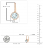 2.20 Carat (ctw) 10K Rose Gold Cushion Cut Aquamarine & Round Cut White Diamond Ladies Halo Style Dangling Drop Earrings