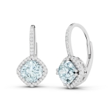 2.20 Carat (ctw) 14K White Gold Cushion Cut Aquamarine & Round Cut White Diamond Ladies Halo Style Dangling Drop Earrings