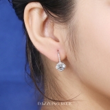 2.20 Carat (ctw) 14K White Gold Cushion Cut Aquamarine & Round Cut White Diamond Ladies Halo Style Dangling Drop Earrings