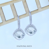2.20 Carat (ctw) 14K White Gold Cushion Cut Aquamarine & Round Cut White Diamond Ladies Halo Style Dangling Drop Earrings