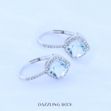 2.20 Carat (ctw) 14K White Gold Cushion Cut Aquamarine & Round Cut White Diamond Ladies Halo Style Dangling Drop Earrings