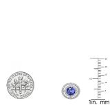 1.17 Carat (ctw) 10K White Gold Round Tanzanite & White Diamond Ladies Halo Style Stud Earrings
