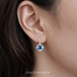 2.20 Carat (ctw) 14K White Gold Cushion Cut Blue Topaz & Round Cut White Diamond Ladies Halo Style Dangling Drop Earrings
