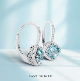 2.20 Carat (ctw) 14K White Gold Cushion Cut Blue Topaz & Round Cut White Diamond Ladies Halo Style Dangling Drop Earrings