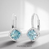 2.20 Carat (ctw) 14K White Gold Cushion Cut Blue Topaz & Round Cut White Diamond Ladies Halo Style Dangling Drop Earrings