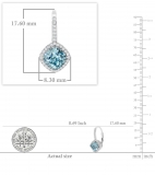 2.20 Carat (ctw) 14K White Gold Cushion Cut Blue Topaz & Round Cut White Diamond Ladies Halo Style Dangling Drop Earrings