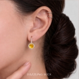 2.20 Carat (ctw) 10K Rose Gold Cushion Cut Citrine & Round Cut White Diamond Ladies Halo Style Dangling Drop Earrings