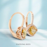 2.20 Carat (ctw) 10K Rose Gold Cushion Cut Citrine & Round Cut White Diamond Ladies Halo Style Dangling Drop Earrings